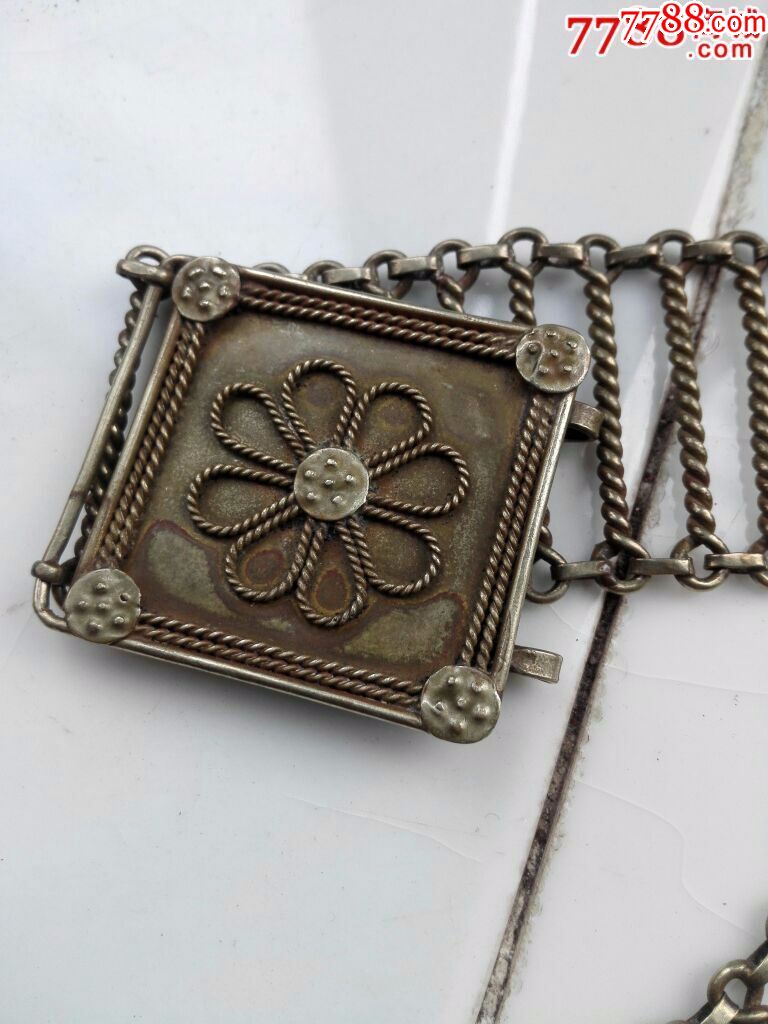 清代贵族纯银腰带(老黄彩包浆)_价格3888.