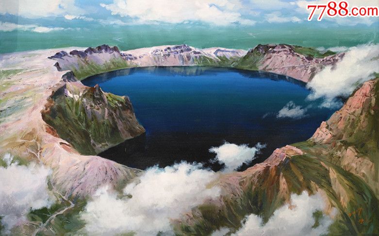 朝鲜画家万浩油画天池(聚宝盆)
