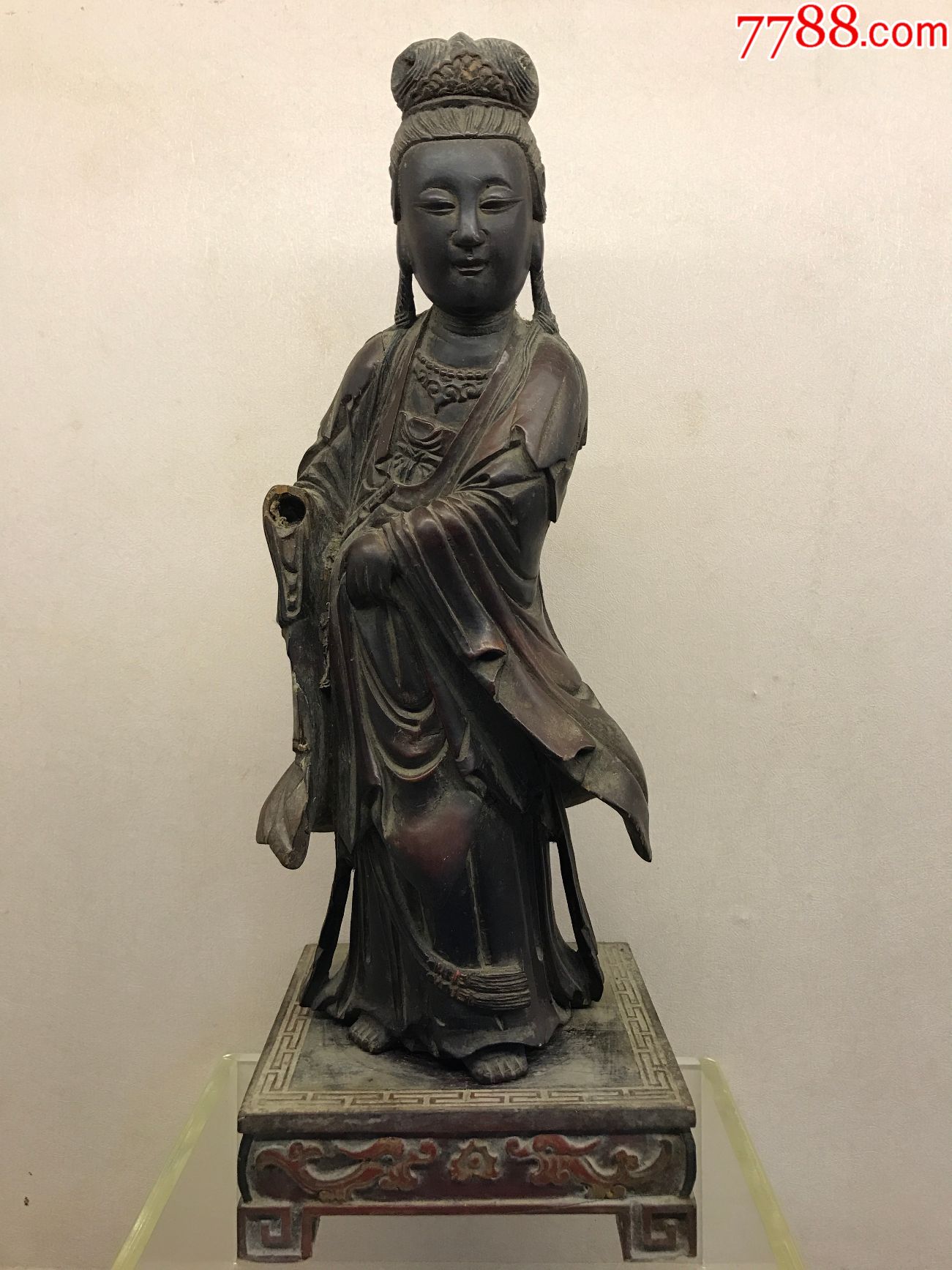 清代木观音造像木雕观音木刻竹篮观音