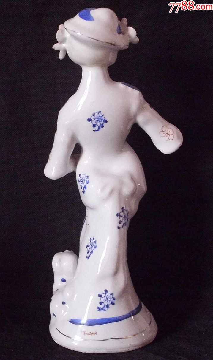 80年代老美陶茶花女瓷塑人物摆件高31厘米