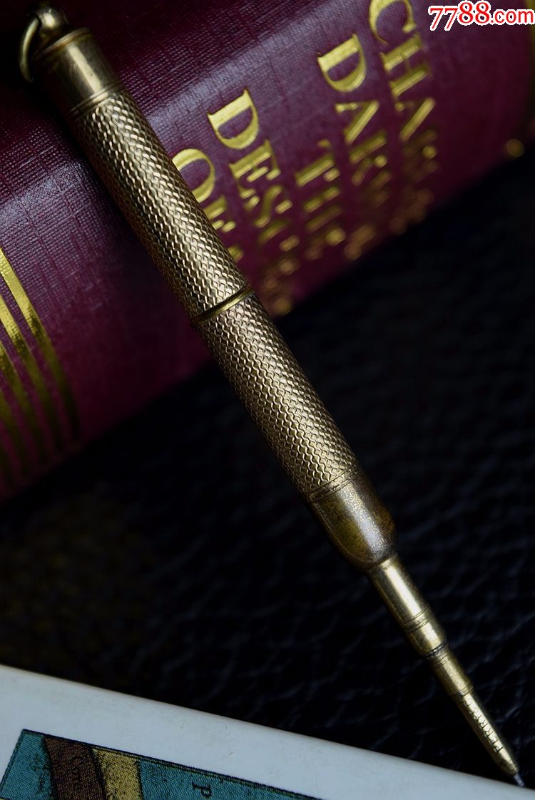 欧美古董收藏品法国文具精美包金可伸缩铅笔文房书写功能良好
