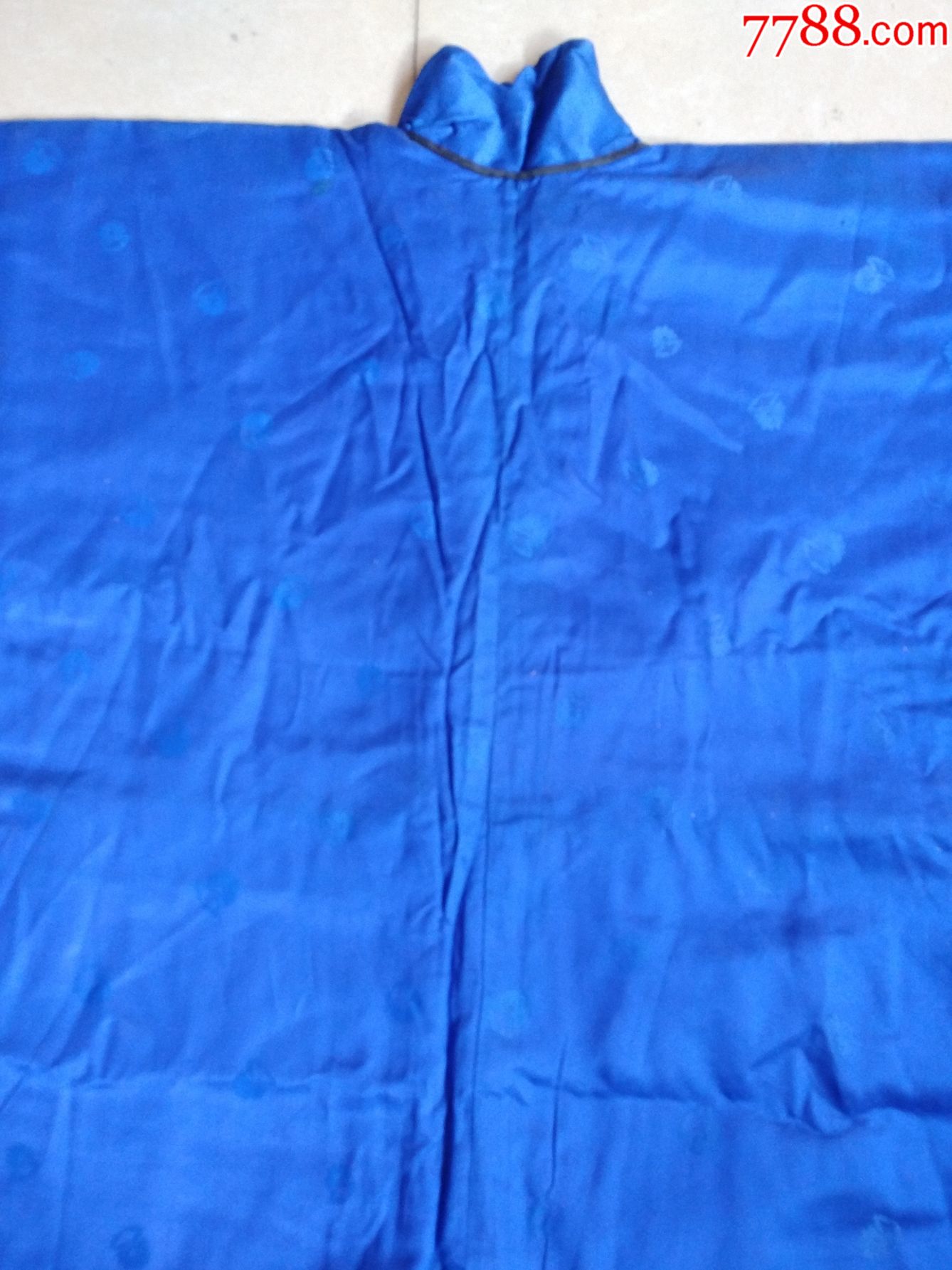 民国蓝色缎子小暗花大襟上衣