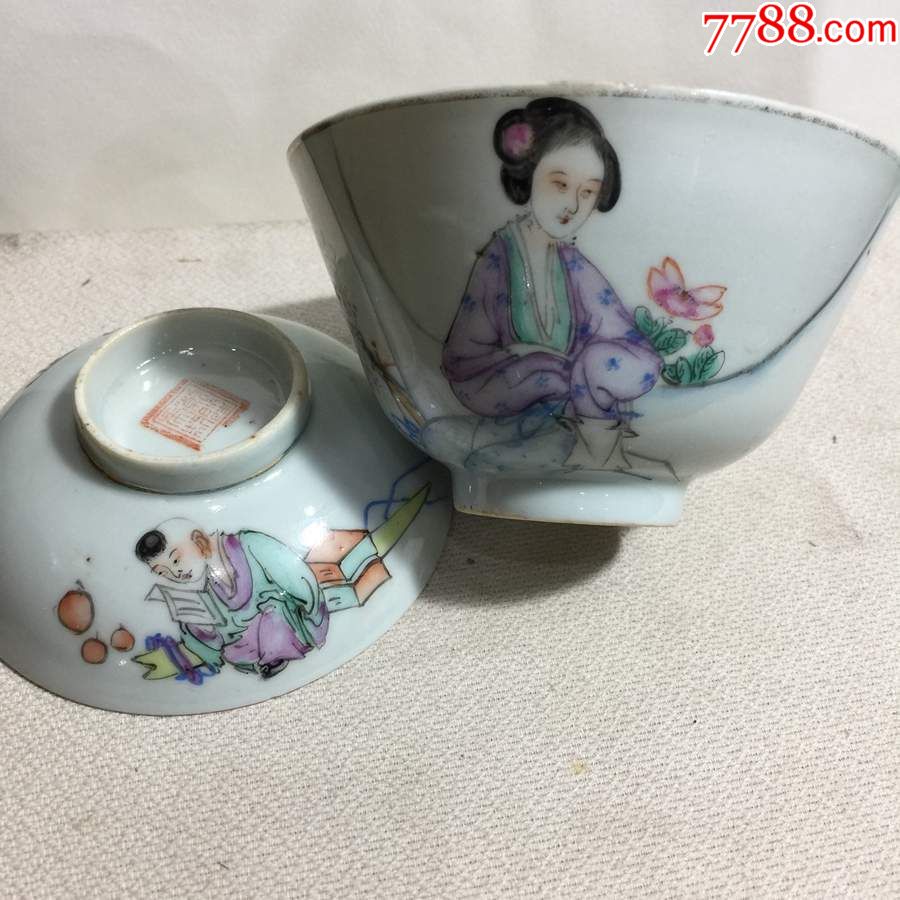 民国--罗宿人物茶盖碗