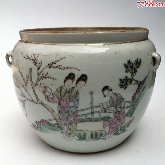 民国名家汪淦泉出品(汪同顺造)仙女临凡,阿娇再世粉彩人物罐