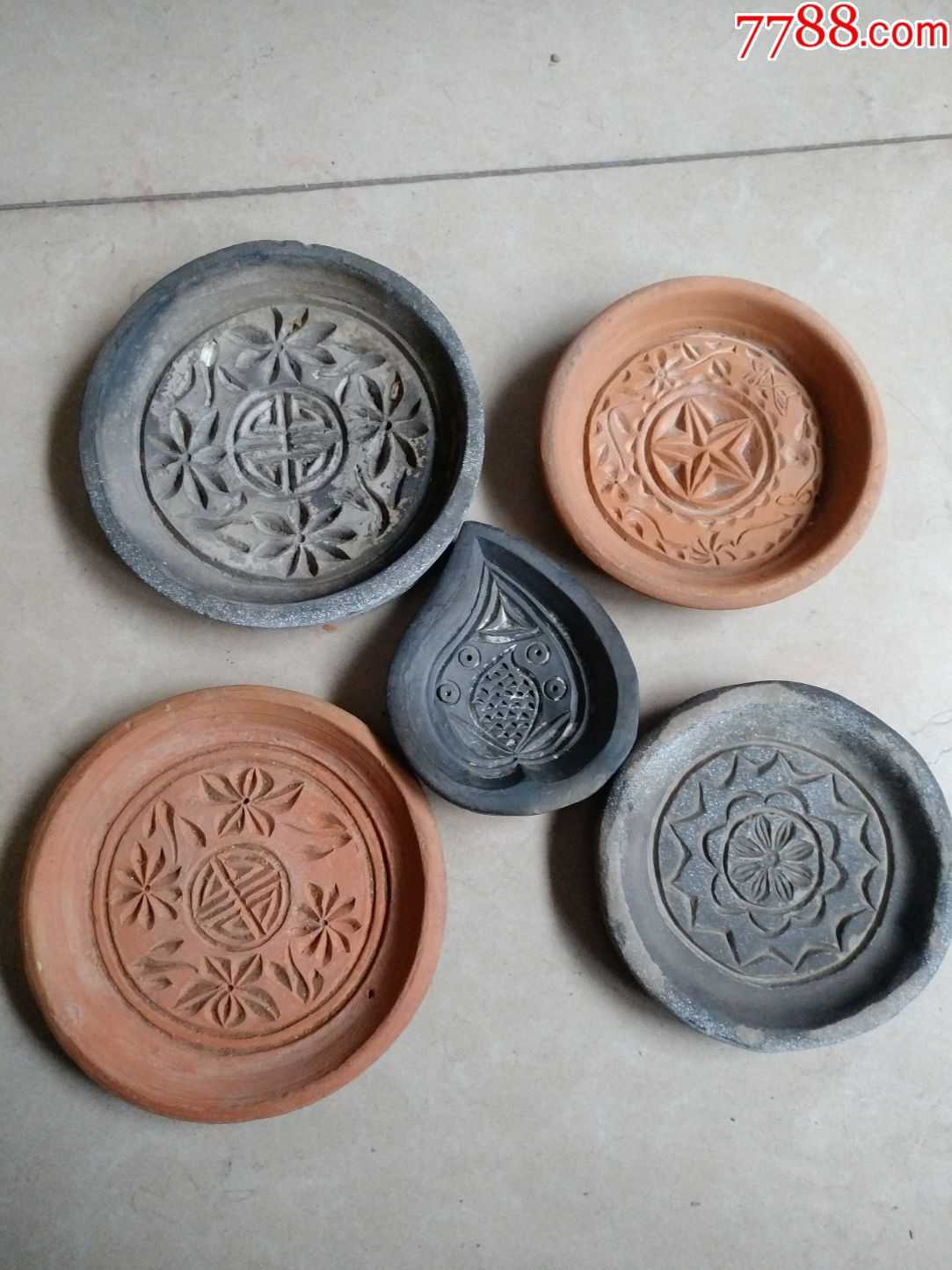 胶东民俗黑陶红陶面食印模五个-se49807854-黑陶-零