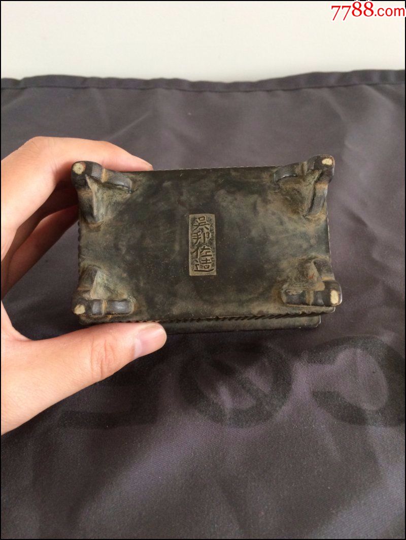 吴邦佐款老白铜方型香炉,做工细致大气,保真包老
