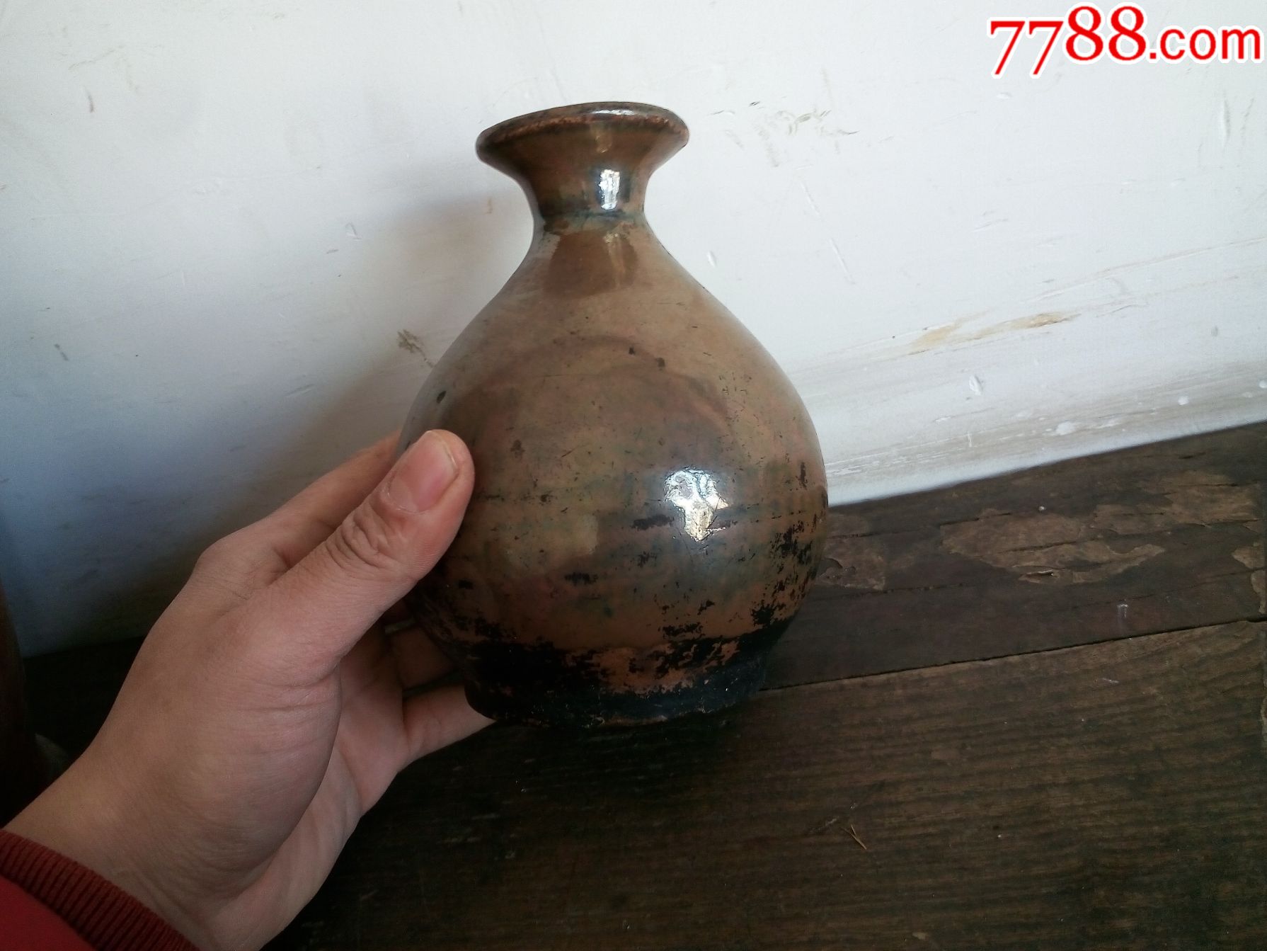 民国酱黄釉古玩杂项真品烫酒壶老瓷器老物件实物标本影视道具摆件