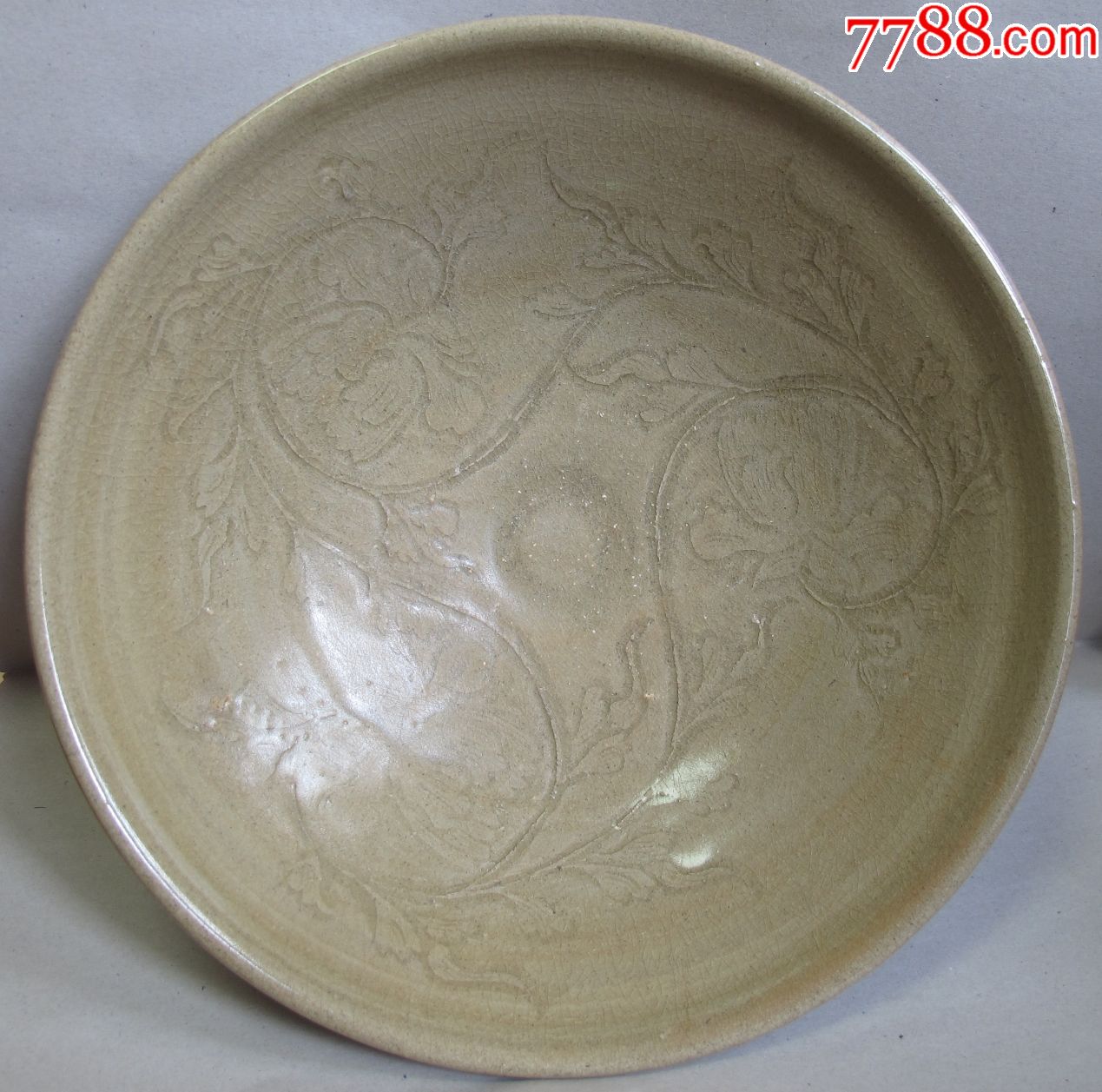 宋代刻划宝相花纹青瓷大海碗【大开门全美品】