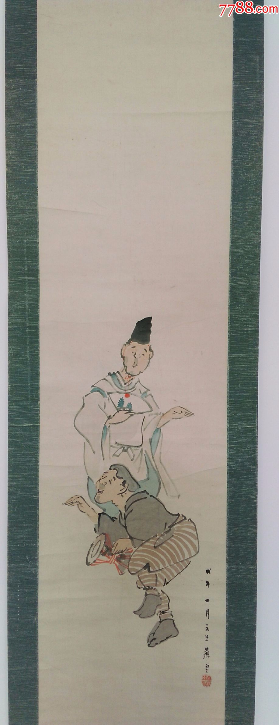 日本回流清代民国老字画写意人物画纸本戏曲舞乐图真迹挂轴337