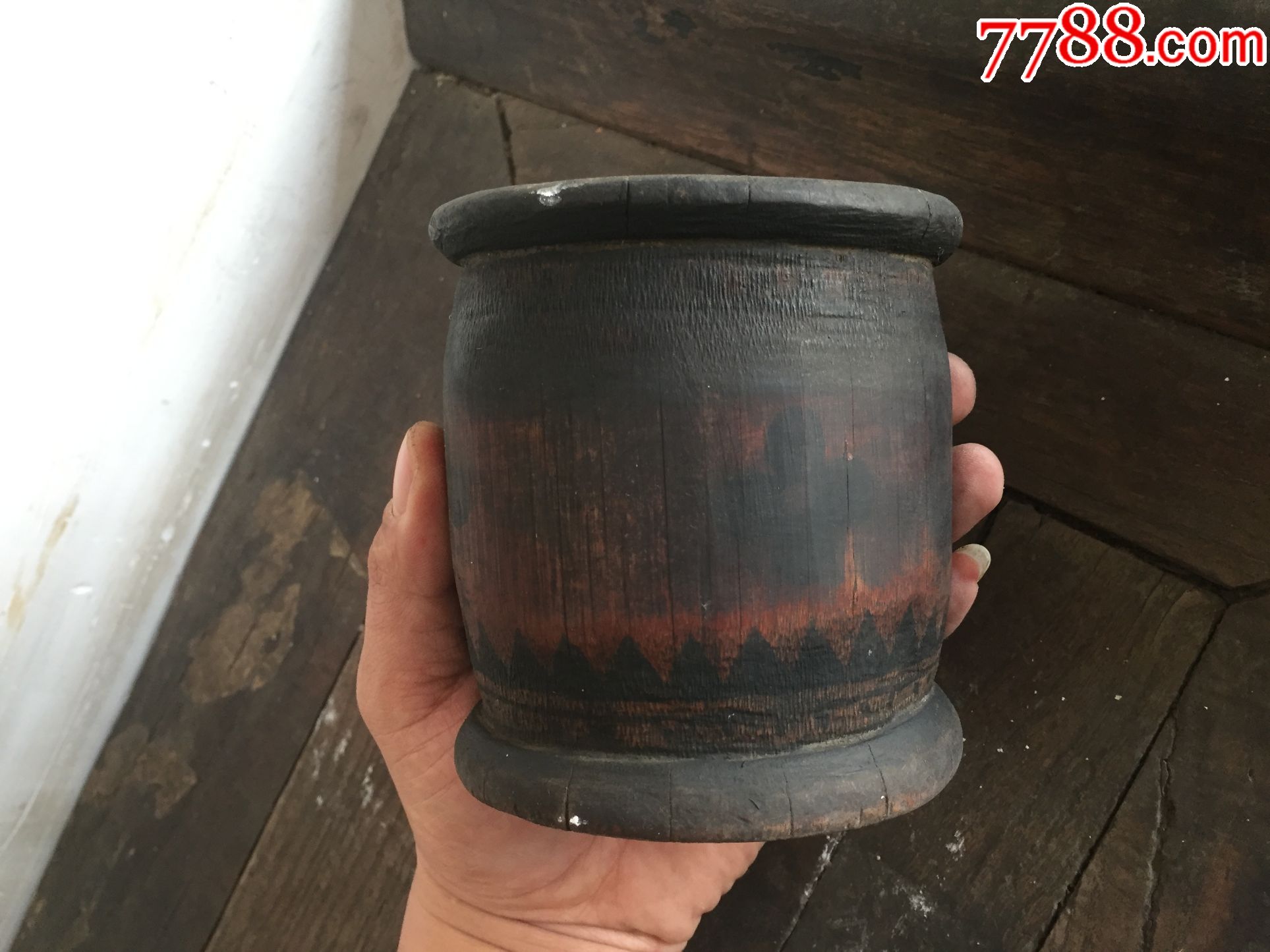 书房用品民国罗汉竹老笔筒黑漆古包浆书房文玩老物件摆件稀有