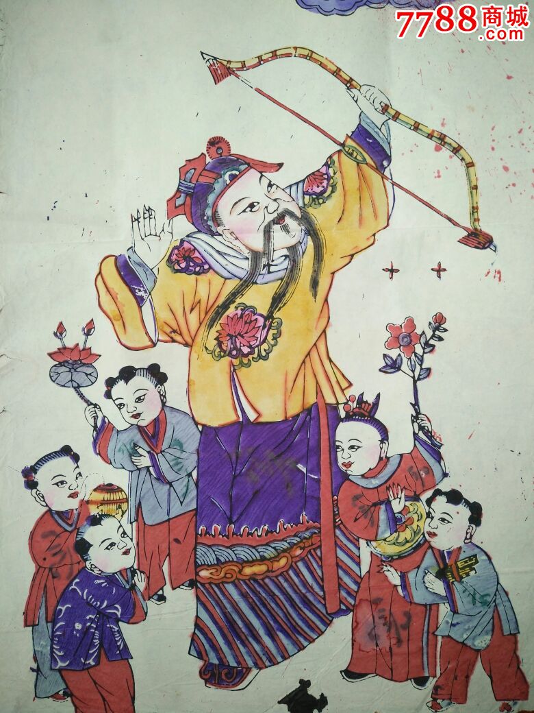 清末民初木版年画《张仙射天狼,网上看到扬州博物馆有一张相同的.