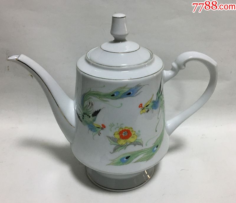 唐山老瓷茶壶唐山白玉瓷厂底款龙凤呈祥吉祥如意茶壶