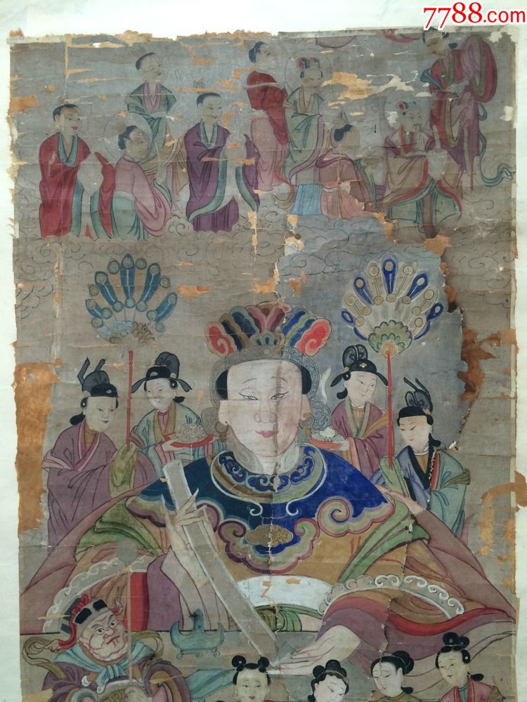 清同治年水陆画3张一组:送子娘娘(三霄娘娘之三)-se50897121-人物国画