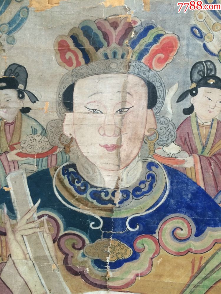 清同治年水陆画3张一组:送子娘娘(三霄娘娘之三)