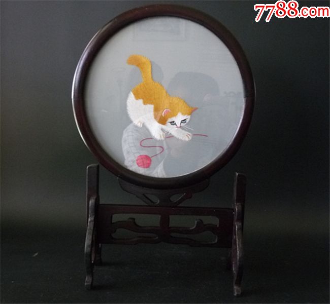 民俗/居家摆件/苏绣/收藏/双面绣小猫