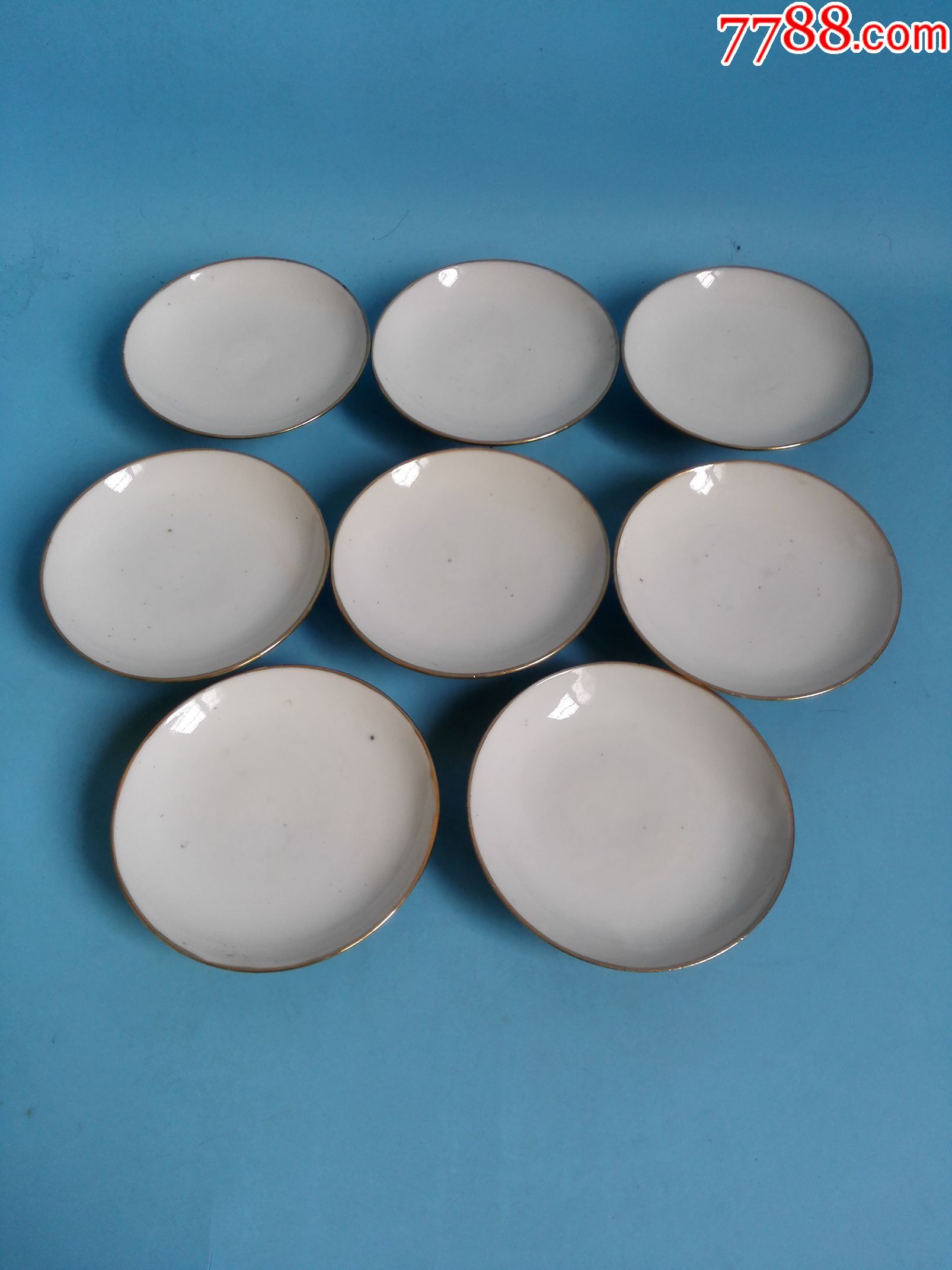 民国名家袁生盛作金彩开光珊瑚红山水纹茶盖碗8套完美品