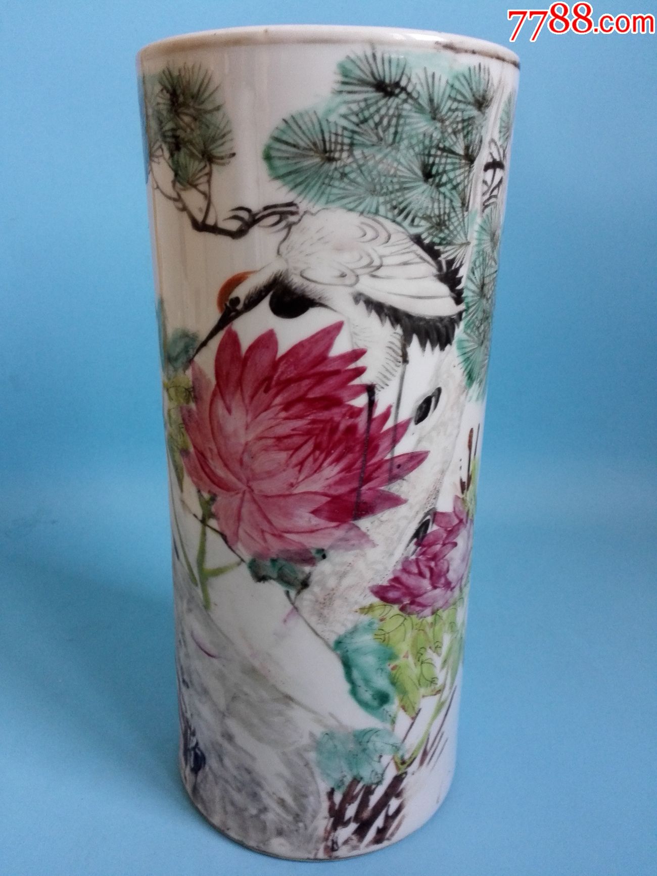 民国永顺作粉彩松鹤延年纹帽筒【上海瓷器老货】_第1张_7788收藏