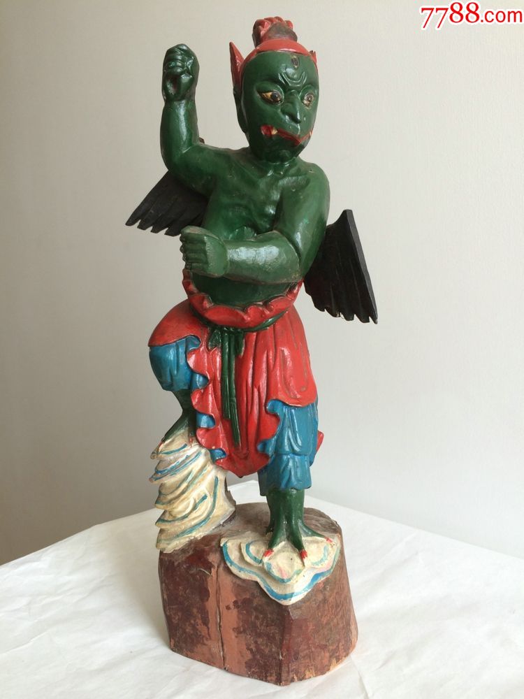 清代木雕雷公像一尊