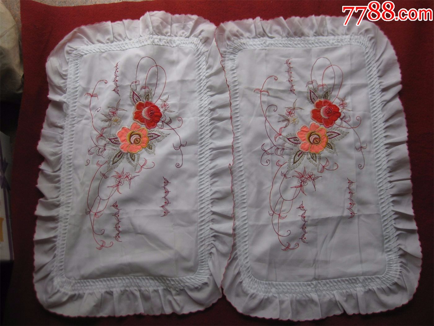 保老保真怀旧收藏八十年代喜庆枕套两朵红花值得收藏