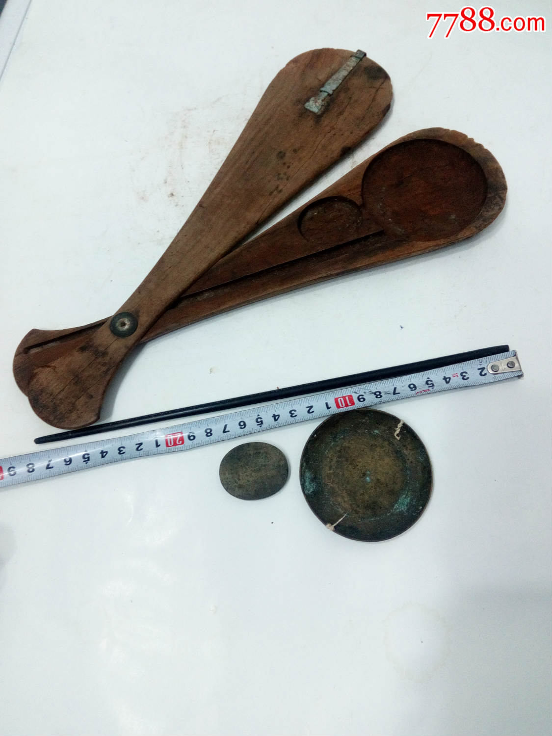 一个清朝民国大药铺商号用的小戳子称乌木秤杆银星铜盘铜坨