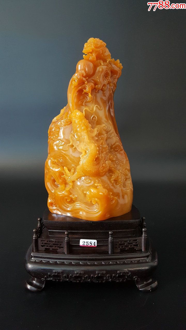 珍藏级寿山石田黄冻石摆件雕刻双龙戏珠净重1771克带权威证书