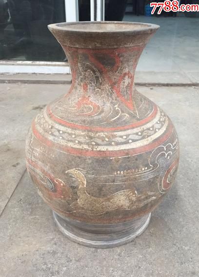 汉代彩绘带动物图案陶瓶一个_彩陶_晋南钱币礼品【7788收藏__中国收藏