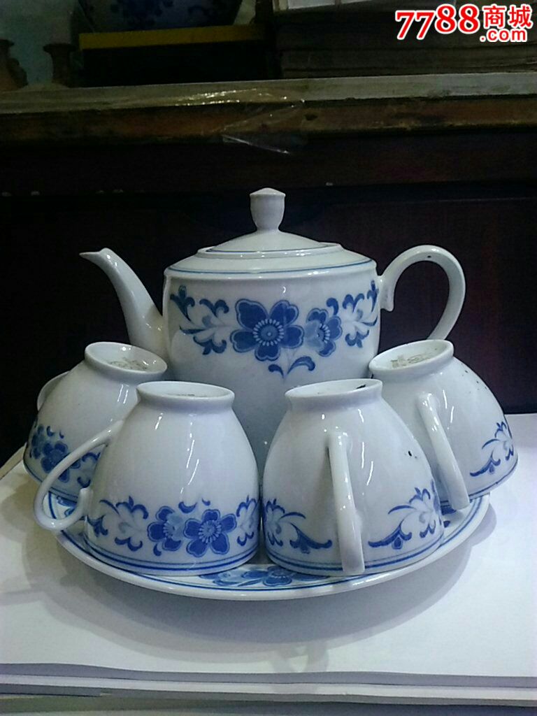中国醴陵群力80年代6头兰海棠茶具