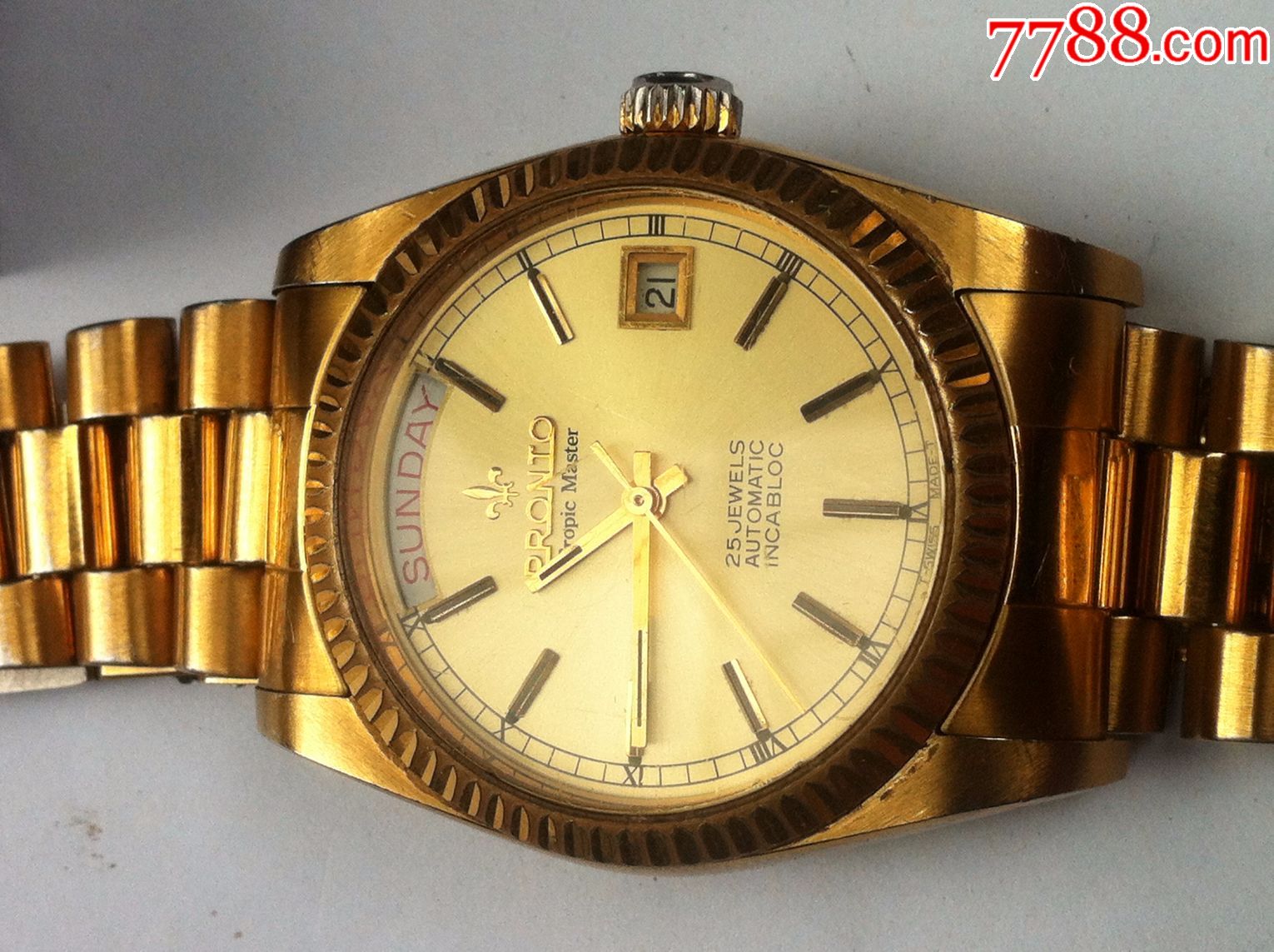 瑞士百浪多自动双历25钻透底锁把机械手表