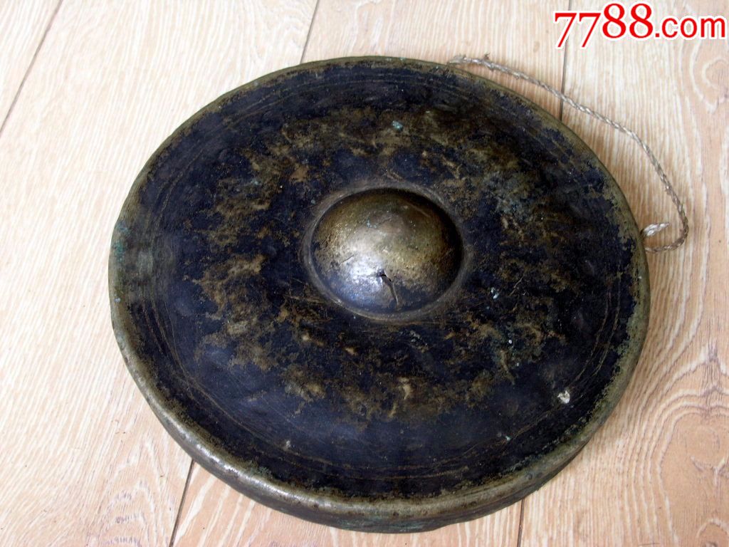 响器收藏170502民国边疆道教法事用老包浆宽边中号铜锣23cm598g
