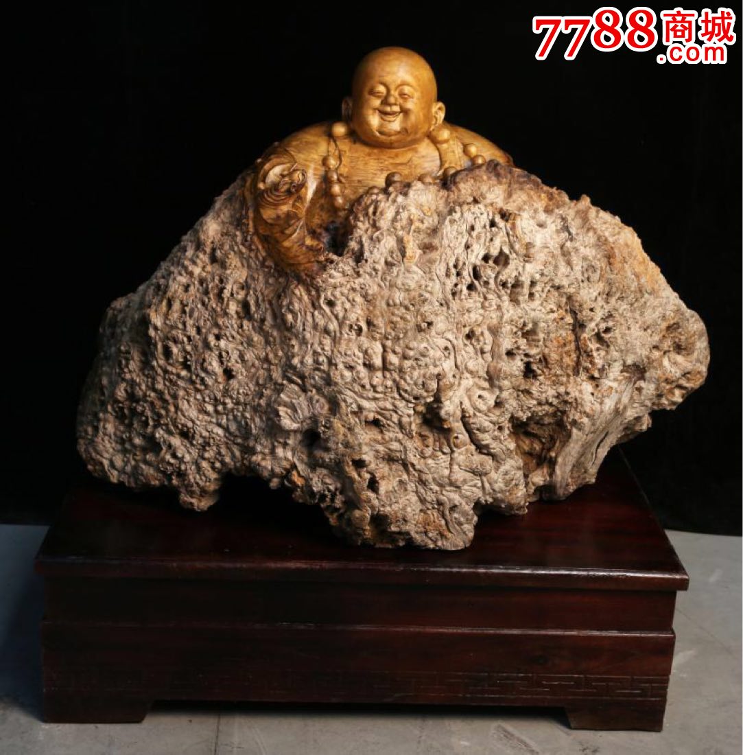 根雕金絲楠木樹瘤彌勒之福在身邊