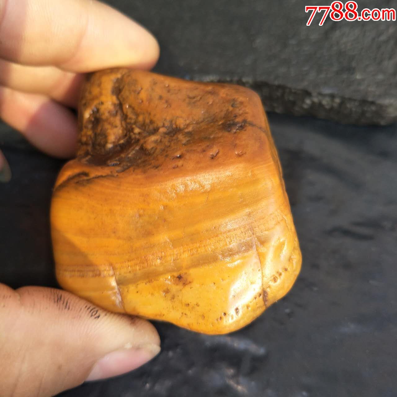 赣南水冲黄蜡石观赏石案头石茶宠手玩石晶蜡石《玛瑙纹小籽》