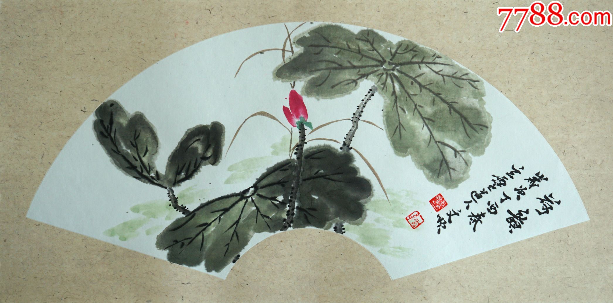 著名画家刘文顺国画精品扇面荷花图--荷韵