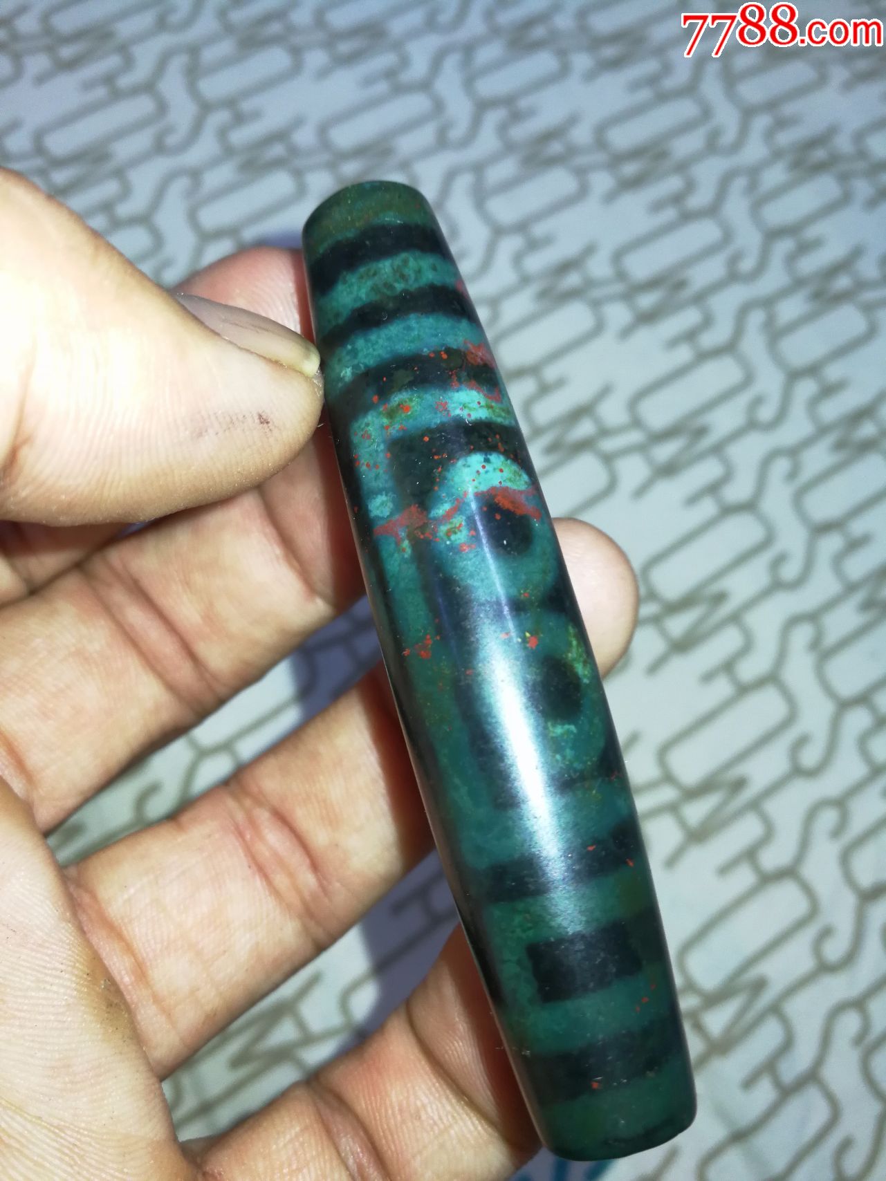 明代满朱砂老天珠,包老,玛瑙玉髓朱砂天珠