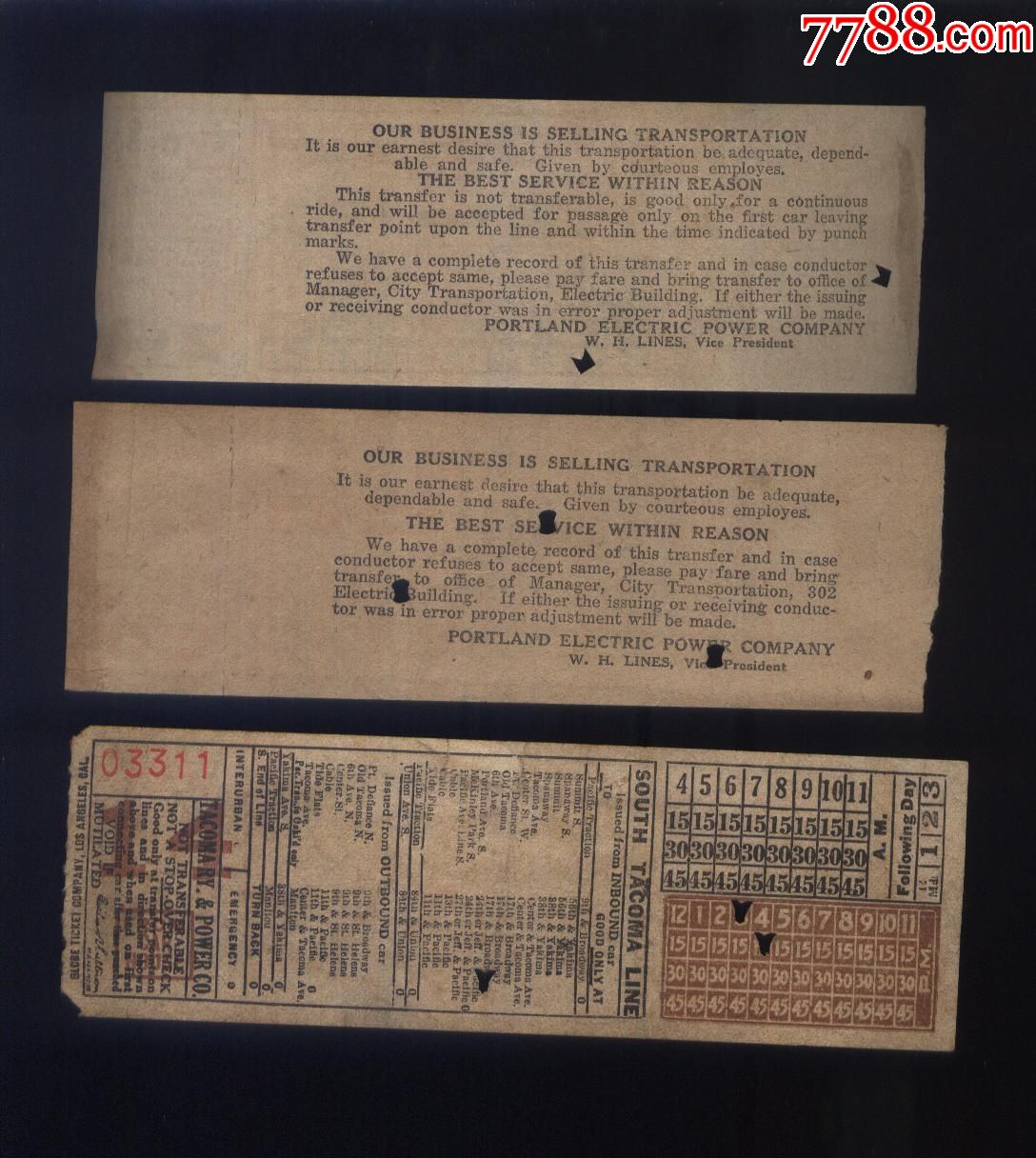 美国早期火车票3枚