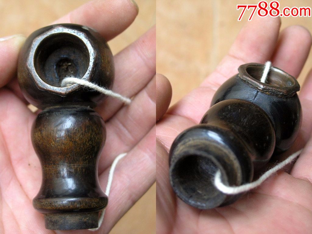 烟具收藏170504-清末民国手工制牛角葫芦包铜烟锅烟嘴45g