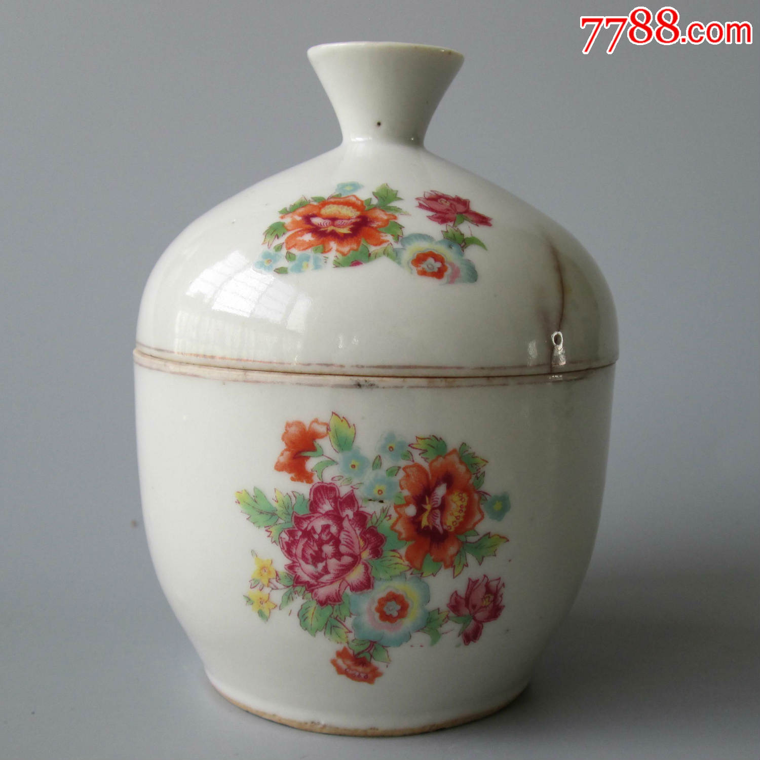 民国印花花卉盖缸,"发"字款