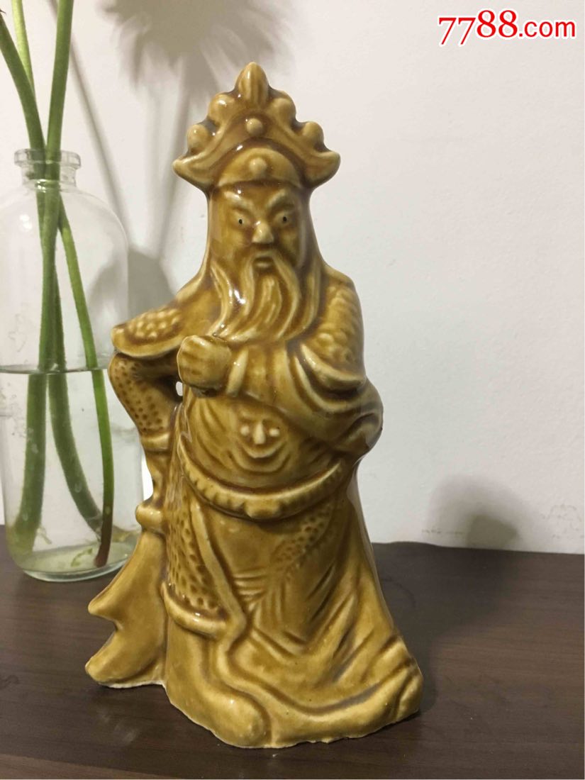 老瓷器关公像老陶瓷器老摆件怀旧