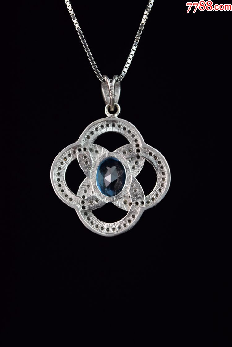 欧美首饰收藏品美国纯银镶嵌海蓝托帕石项链吊坠挂坠经典推荐