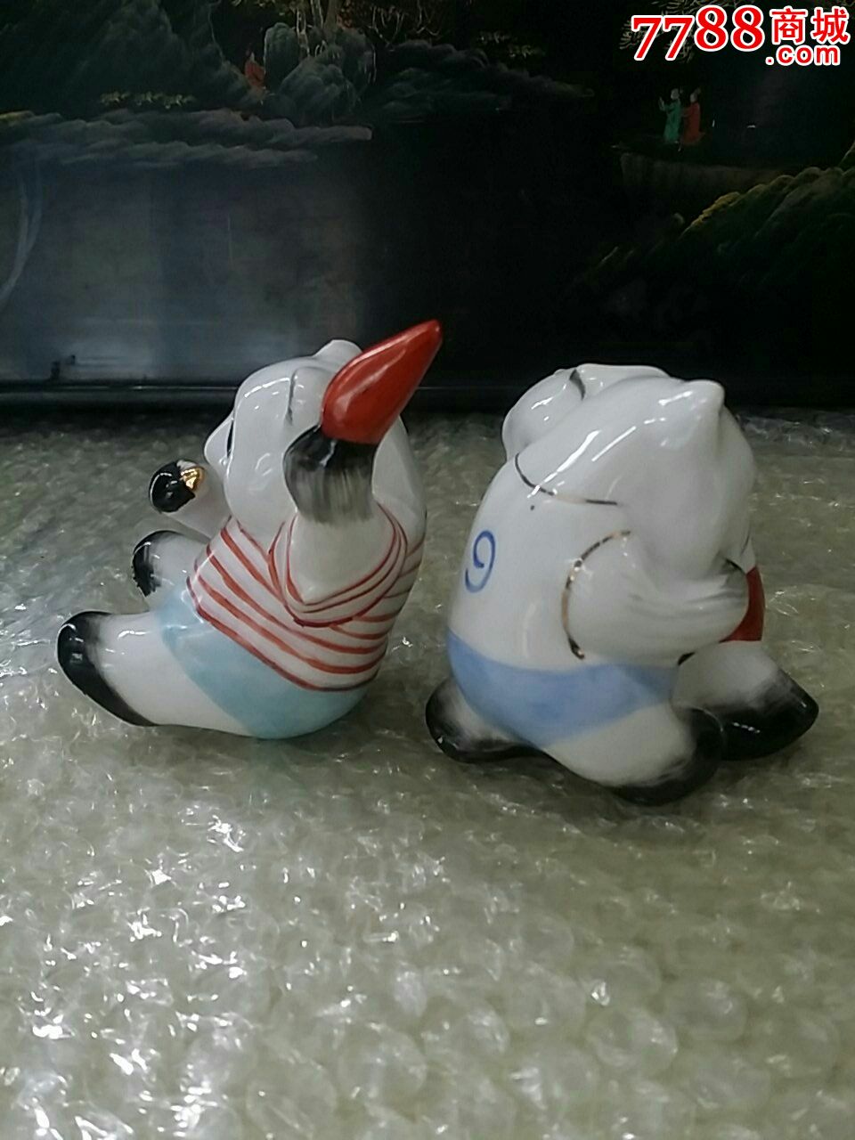 熊猫摔跤运动员裁判员摆件[2件一套]