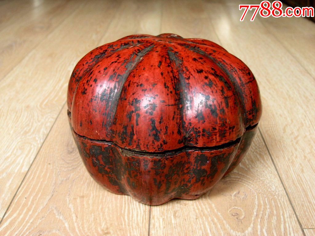 漆器收藏170601清末民国边疆大号南瓜皮胎漆器果盘果盒480g