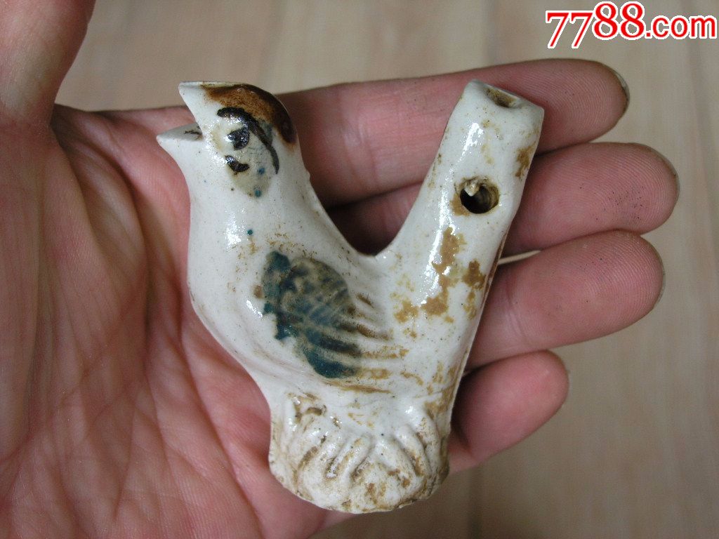 陶瓷收藏170601边疆早期玉溪窑陶制上釉大号吹鸡口哨