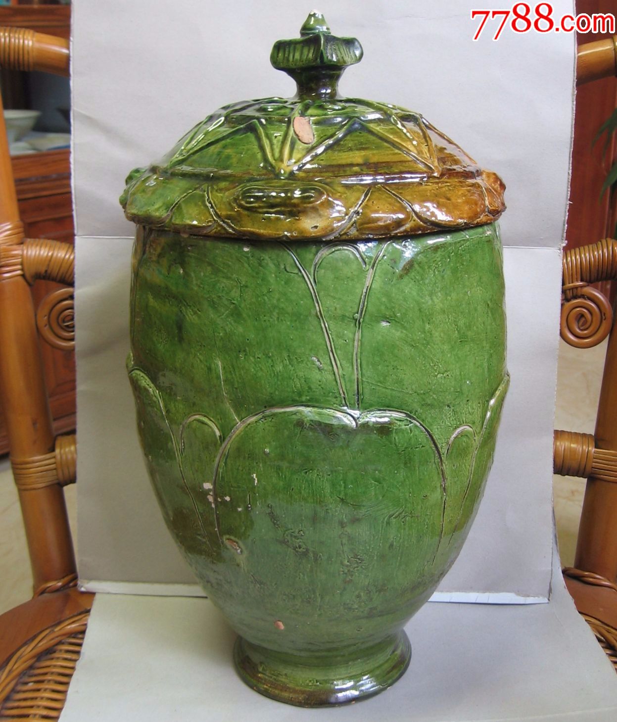辽代绿釉莲瓣纹大盖罐【大开门大体量好釉色!】