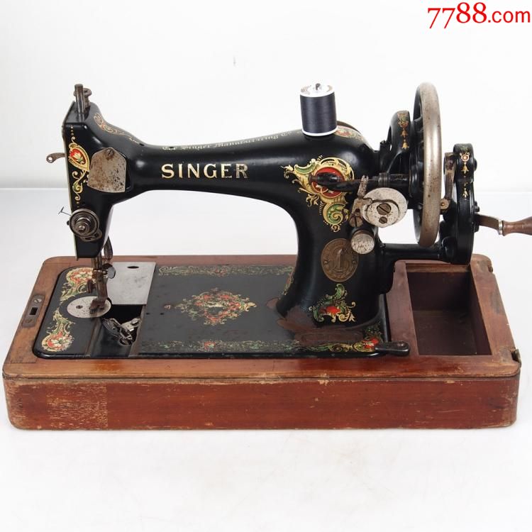 1920年代英國古董勝家singer手搖縫紉機7品瑕疵品帶箱