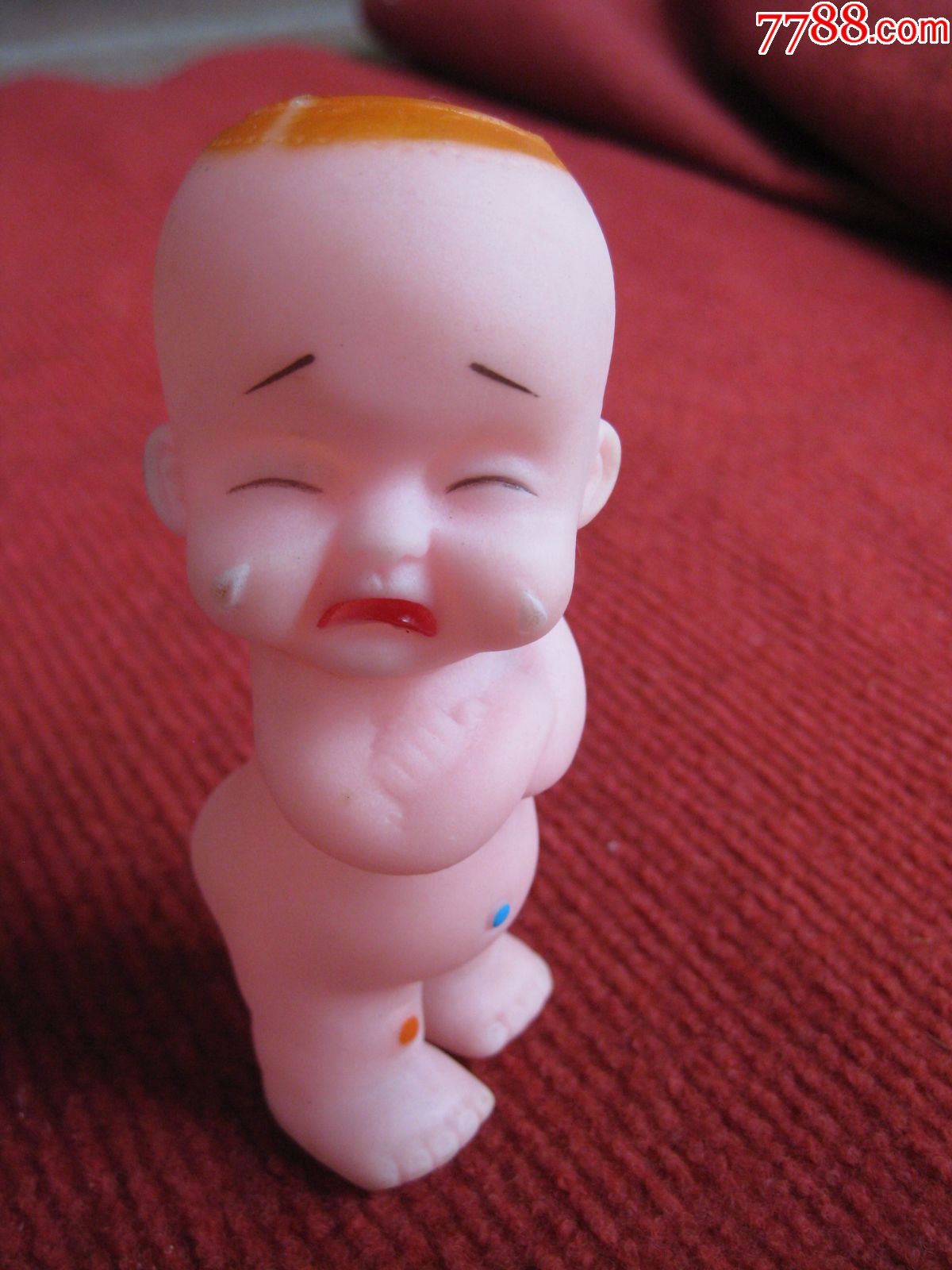 怀旧收藏八十年代玩具小人塑料胶皮玩具哭脸小孩有哨声玩具