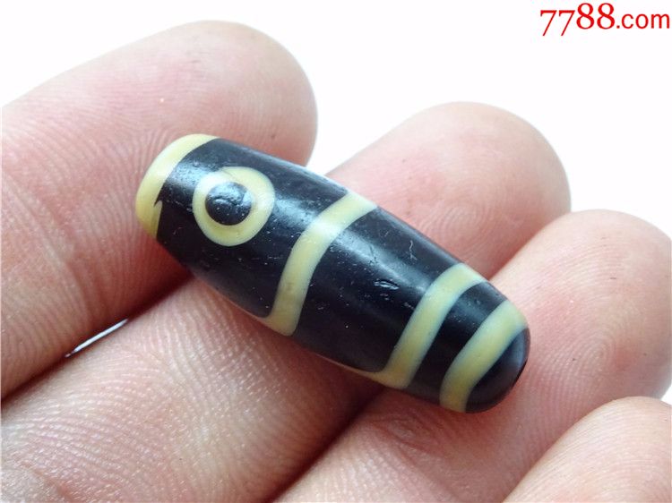 h7藏传老琉璃材质黄线两眼天珠