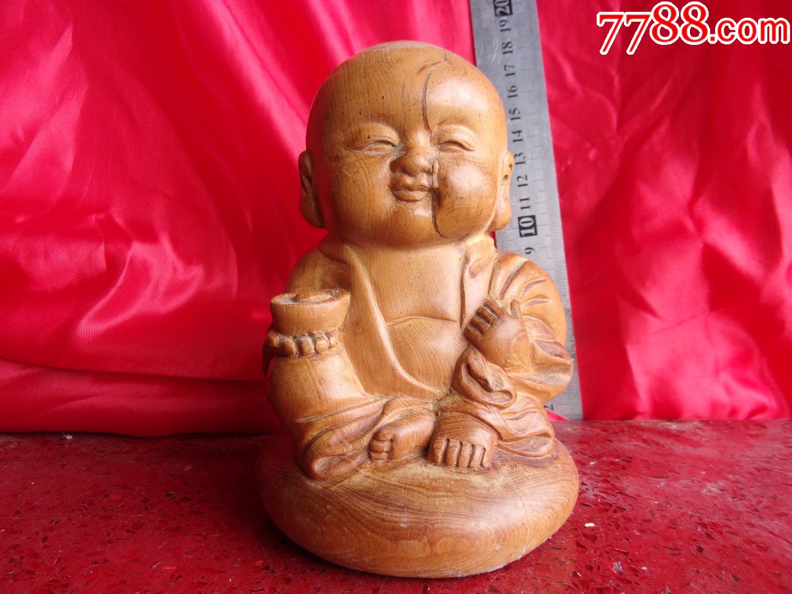 包邮一口价保真黄杨木木雕人物招财神仙童子小和尚有裂没断