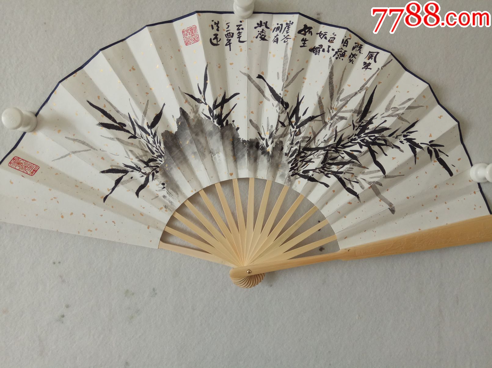 当代竹王第三代传人刘洪迎精品水墨竹扇子-se5185575