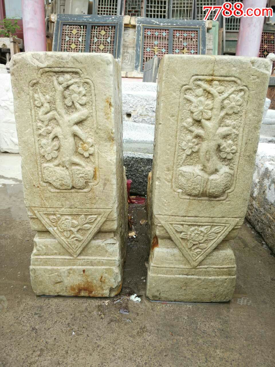 清代石挡石门墩一对