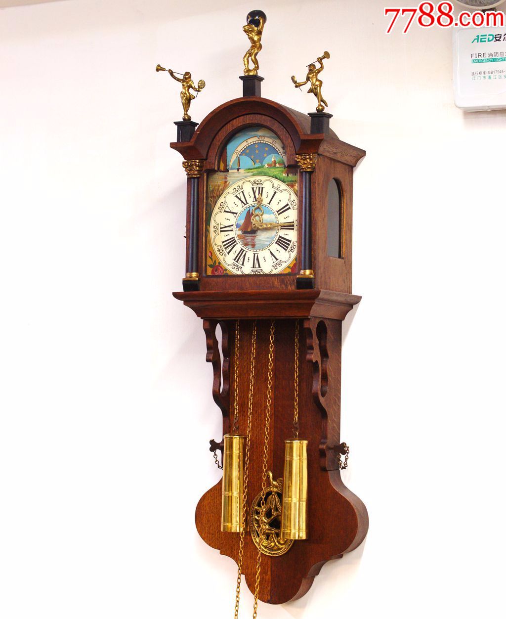 欧洲古董老钟荷兰机械挂钟打铃铛铜锤拉链上弦