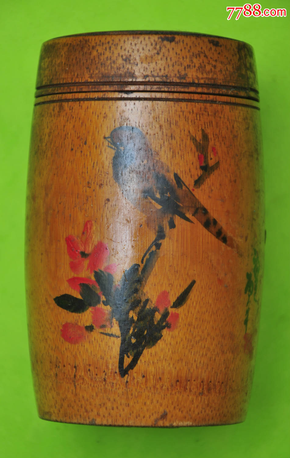 手绘竹筒老茶叶罐